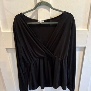 white birch Black Wrap-Front Long Sleeve Top